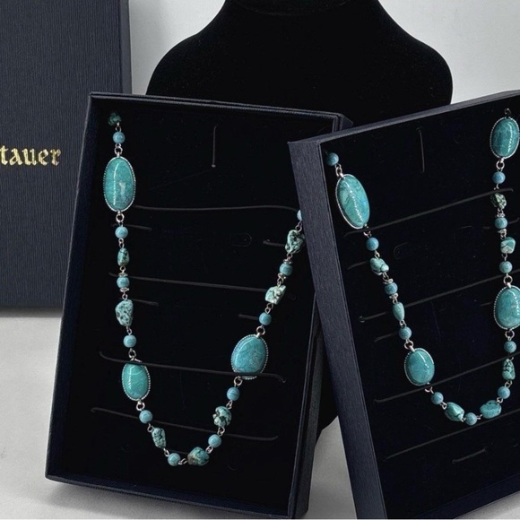 Stauer Caribbean Larimar 36” Station Turquoise Necklace NIB - Picture 3 of 13